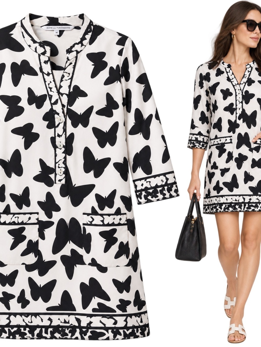 Diane von Furstenberg DVF Butterfly Print Shift Dress Size M